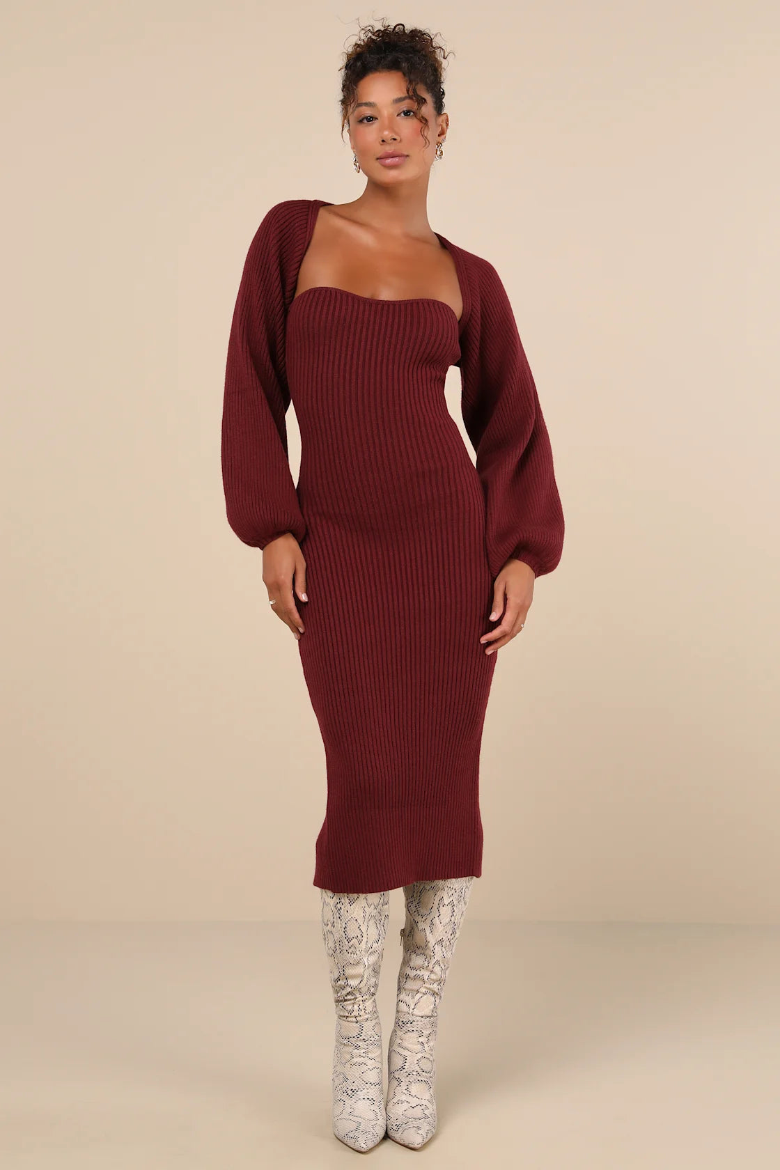 Autumn Aura Olive Green Ribbed Two-Piece Sweater Dress