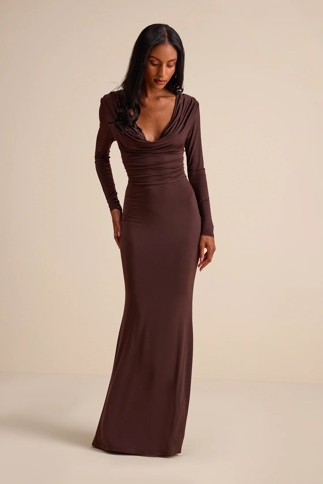 Jennifer Brown Jersey Knit Cowl Neck Maxi Dress