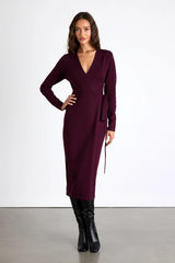 Literary Lover Dark Plum Midi Wrap Sweater Dress