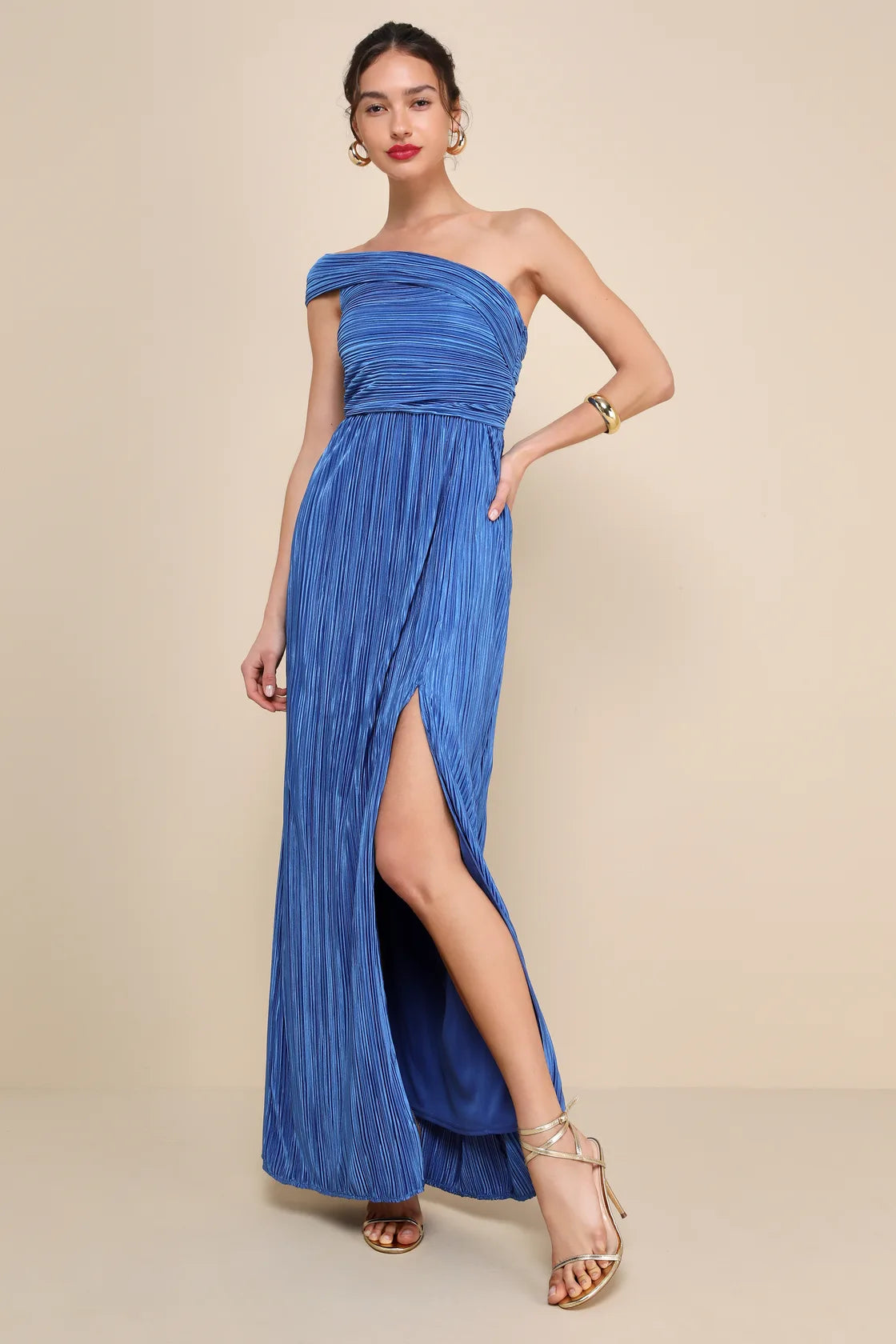 Poised Performance Chartreuse Plisse One-Shoulder Maxi Dress