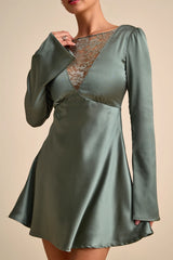 Emberlyn Rusty Rose Satin Lace Long Sleeve Mini Dress