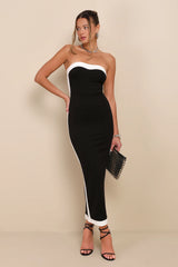 Impressive Edge Orange Color Block Strapless Midi Dress