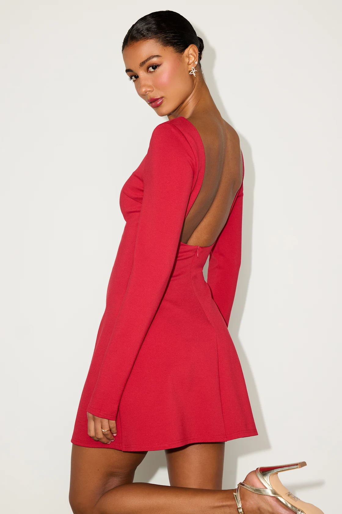 Aldith Red Ponte Knit Long Sleeve Mini Dress