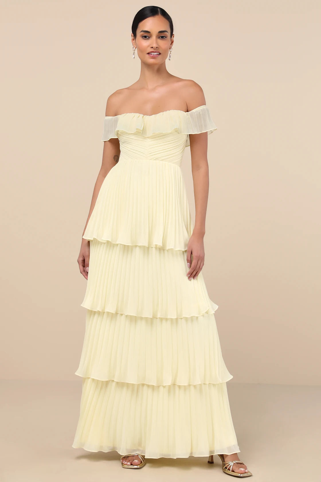 Always Remarkable Black Pleated Off-the-Shoulder Maxi Dress