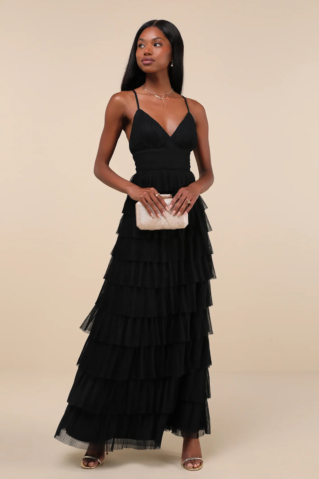 Radiant Event Lavender Mesh Tiered Ruffled Backless Maxi Dress
