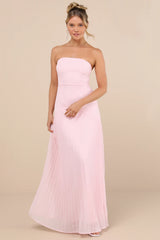 Celebratory Aesthetic Blush Pink Pleated Strapless Maxi Dress