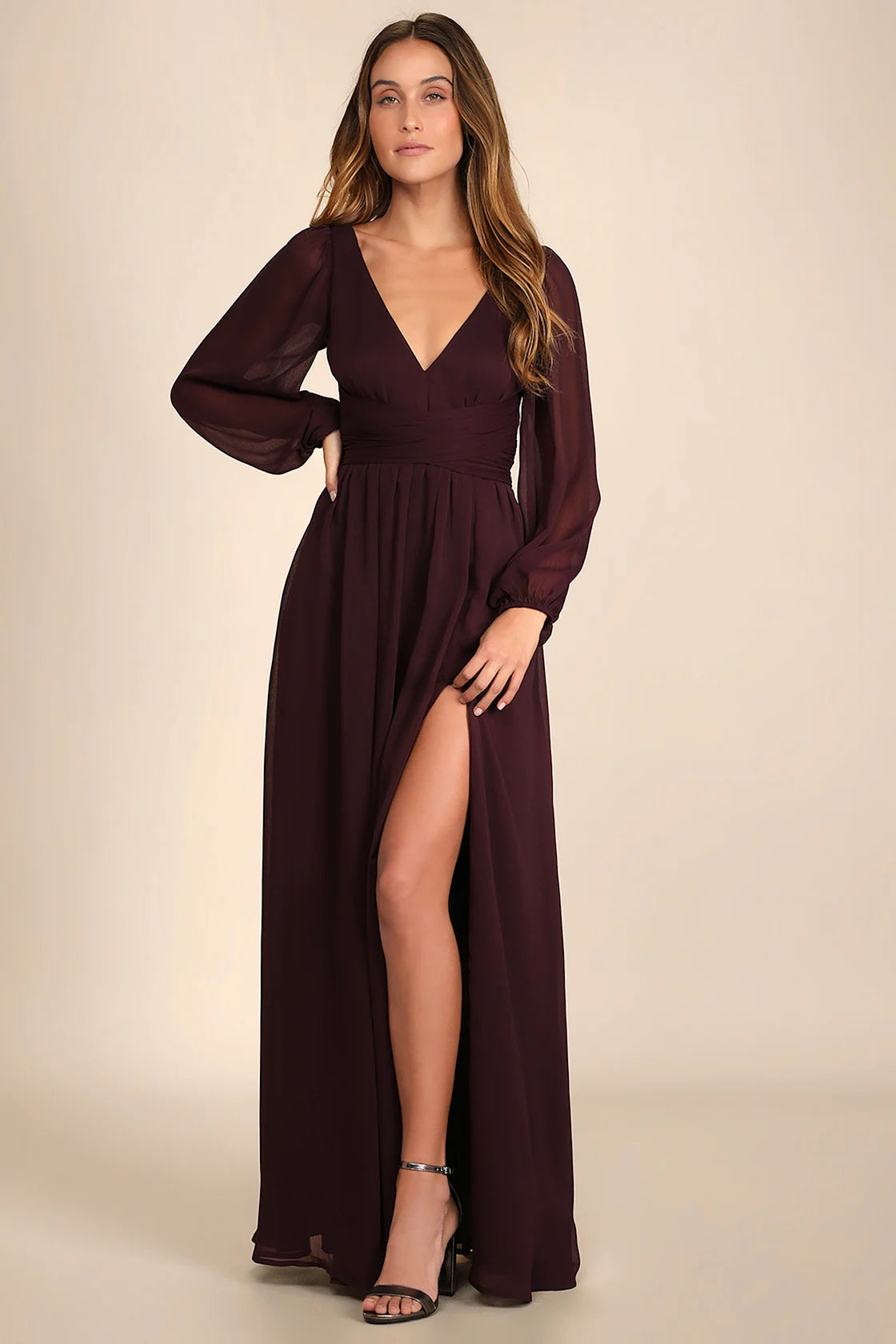 Enchant My Love White V-Neck Long Sleeve Maxi Dress