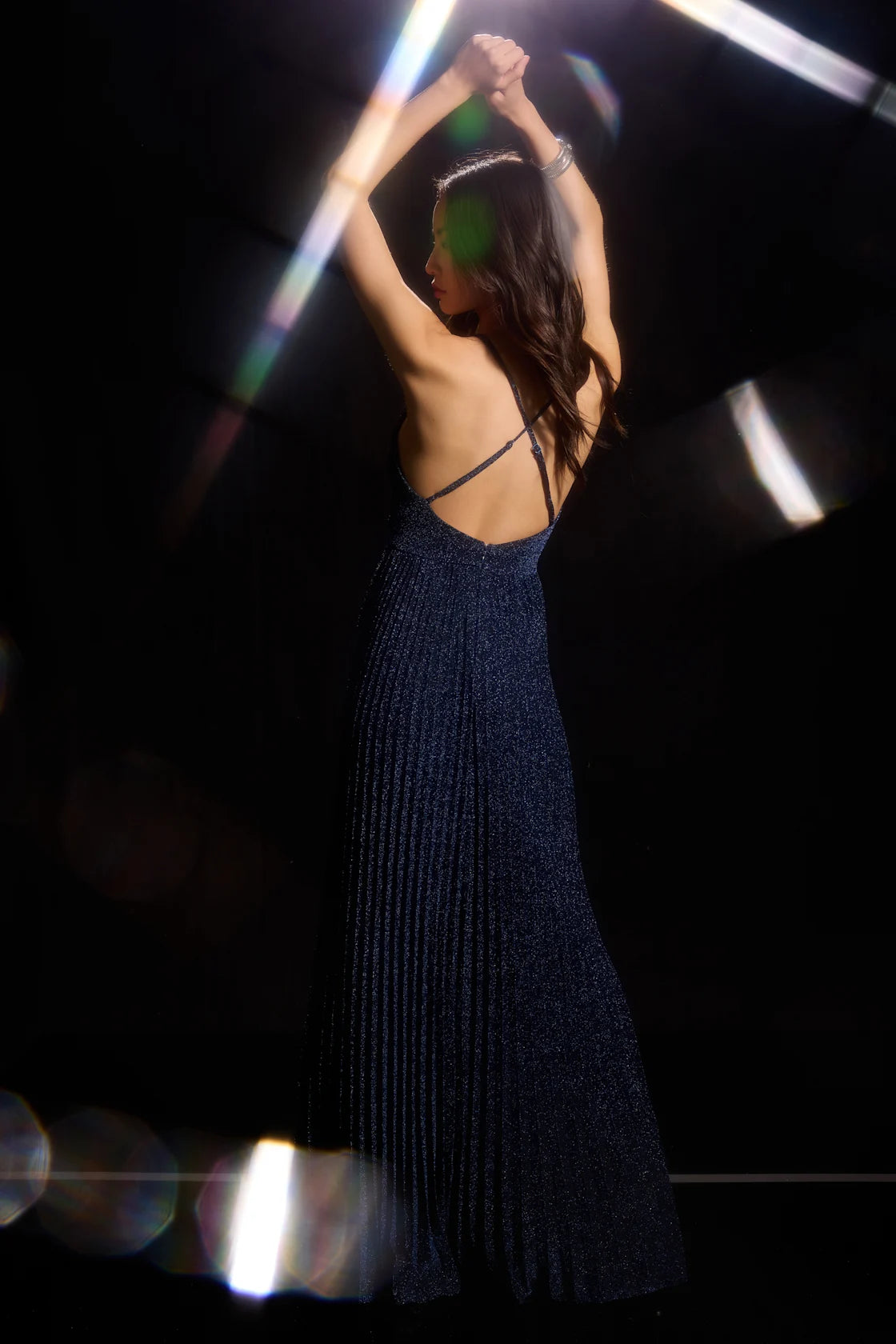 Especially Stunning Blue Sparkly Pleated Maxi Dress