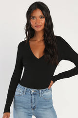 Clean Look White V-Neck Long Sleeve Bodysuit