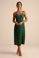 Katherine Emerald Floral Jacquard Wrap Midi Dress