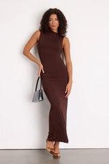 Anca Brown Sleeveless Mock Neck Bodycon Maxi Dress
