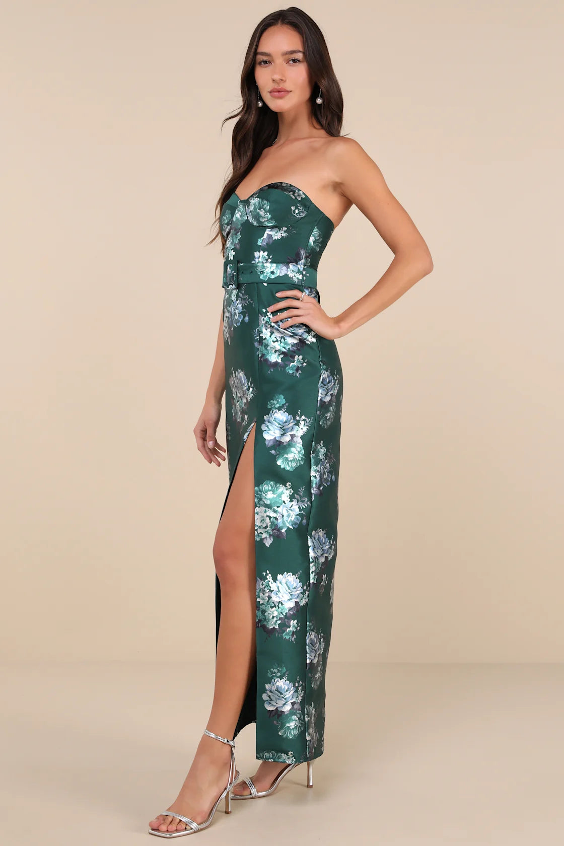 Luxe Sweetie Black Taffeta Belted Strapless Maxi Dress
