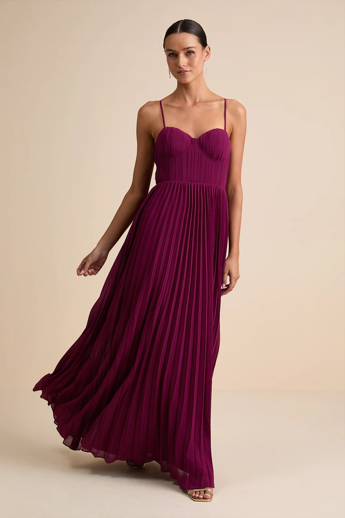 Admirable Elegance Light Pink Pleated Bustier Maxi Dress