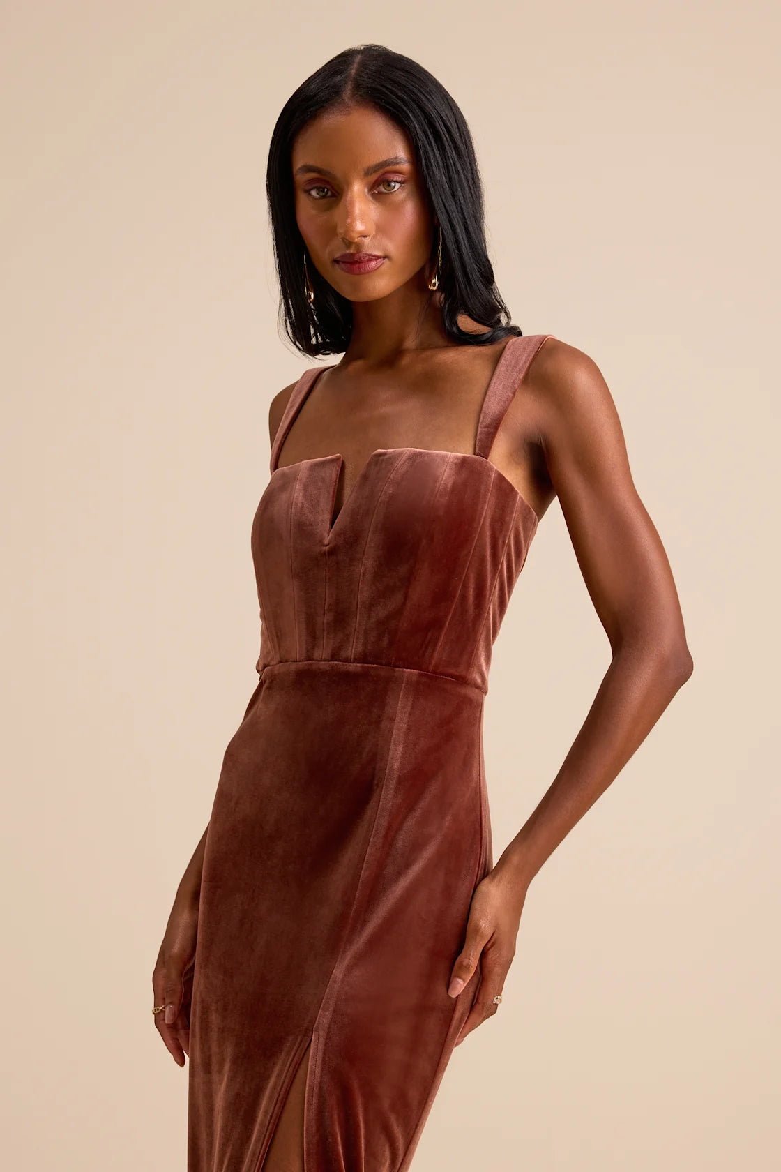 Pristine Luxury Dark Berry Velvet Bustier Maxi Dress