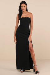 Memorably Iconic Emerald Green Strapless Lace Bustier Maxi Dress