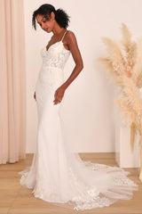 Everlasting Affection White Lace Backless Mermaid Maxi Dress