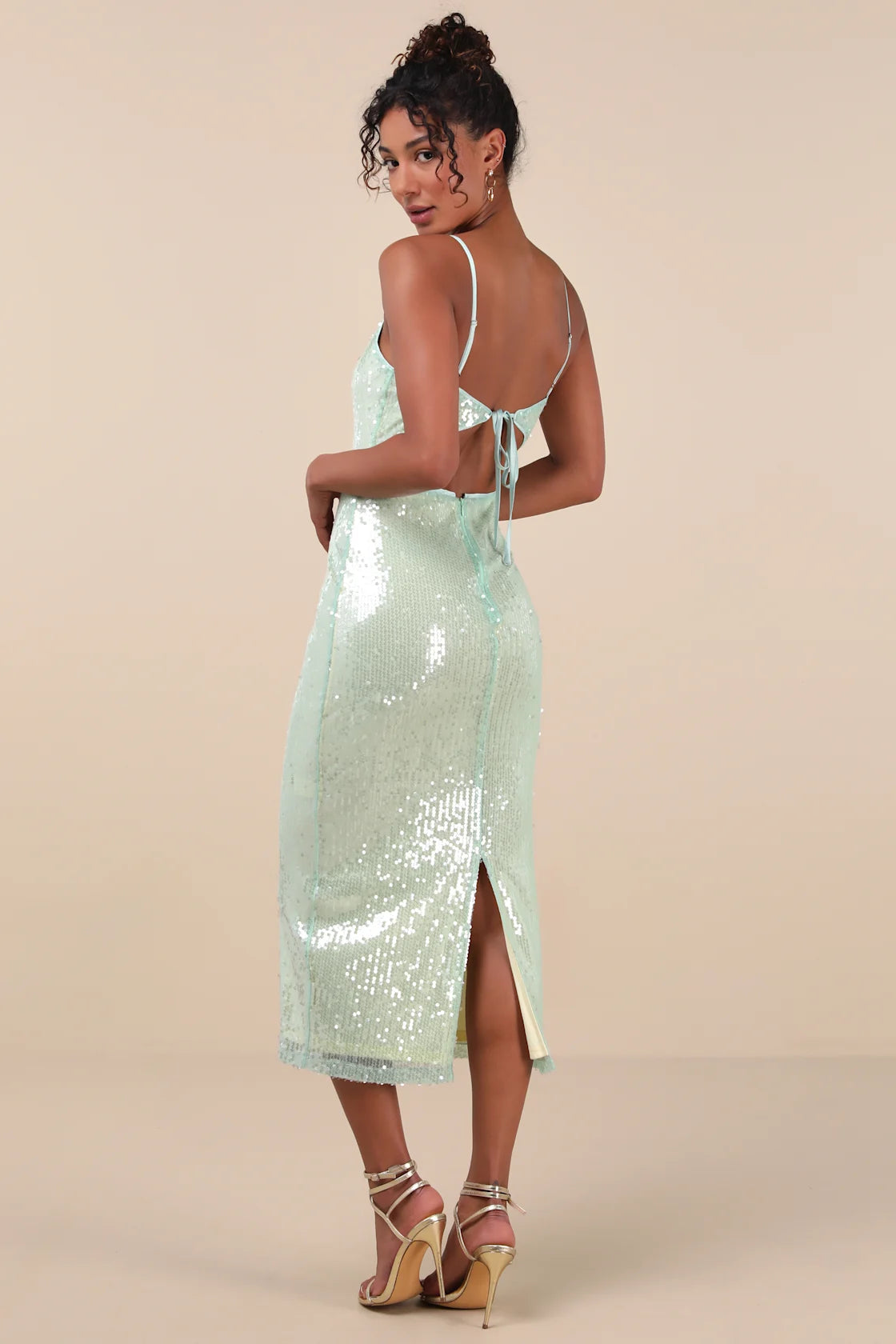 Cahya White Sequin Tie-Back Midi Dress