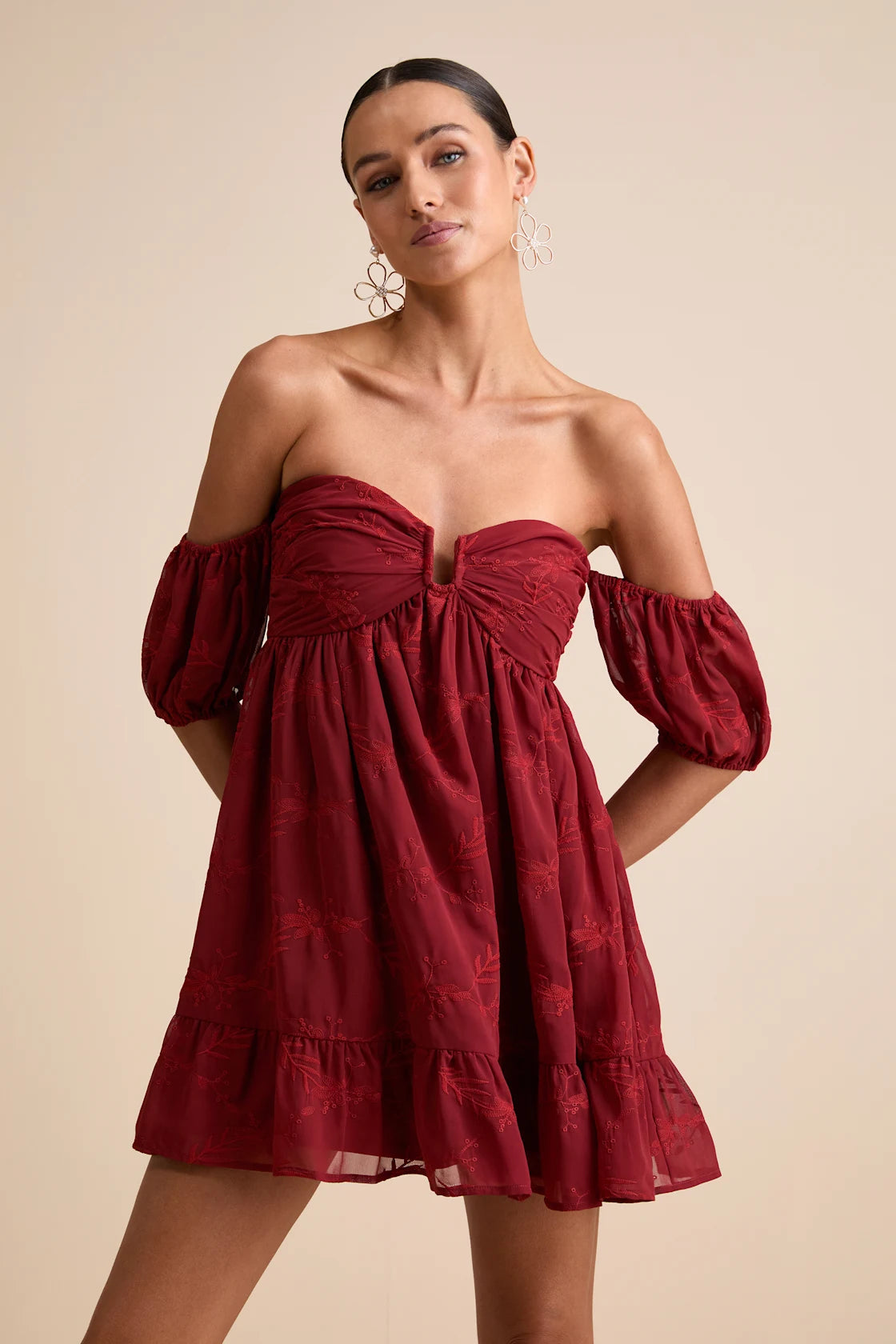Cutest Icon Navy Embroidered Off-the-Shoulder Mini Dress