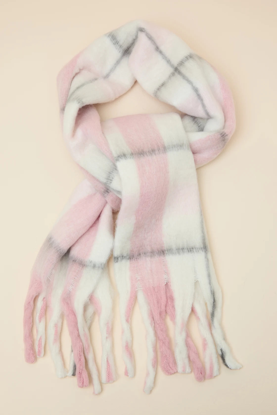 Rami White and Pink Plaid Oversized Scarf