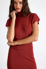 Ashford Rust Red Turtleneck Short Sleeve Sweater Midi Dress