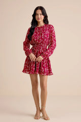 Too Cute Brown Floral Print Smocked Long Sleeve Mini Dress