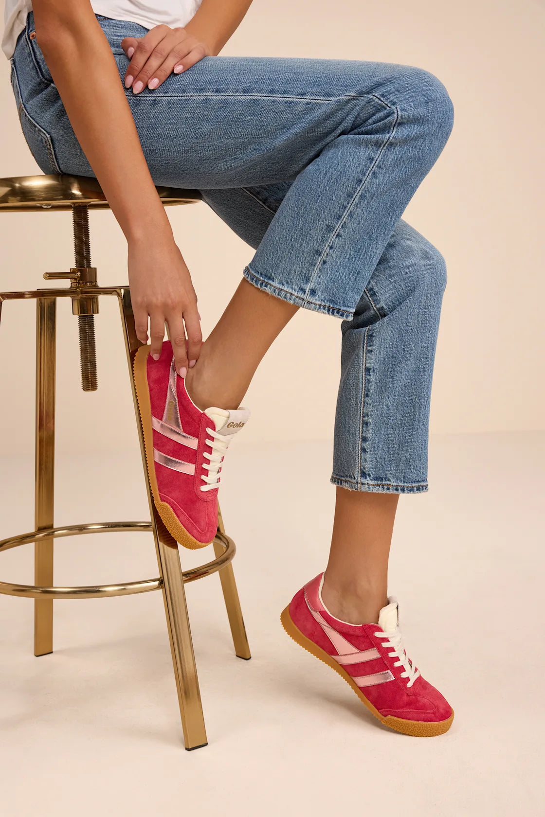 Elan Glitz Red and Pink Suede Lace-Up Sneakers