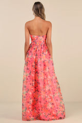 Wonderful Waltz Green Floral Print Strapless Bustier Maxi Dress
