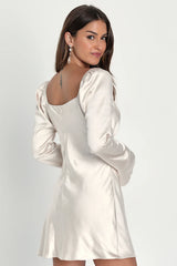 Sensational Fate Champagne Satin Cowl Neck Mini Dress