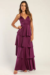 Going with Elegance Rust Brown Satin Tiered Gown