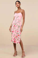 Blooming For Love Pink Floral Embroidered Midi Dress