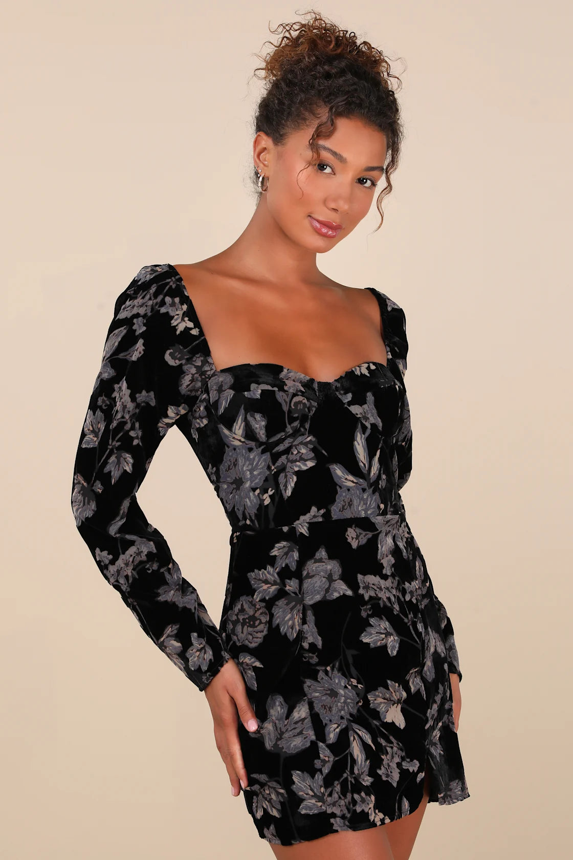 Simply Decadent Black Floral Velvet Burnout Bustier Mini Dress