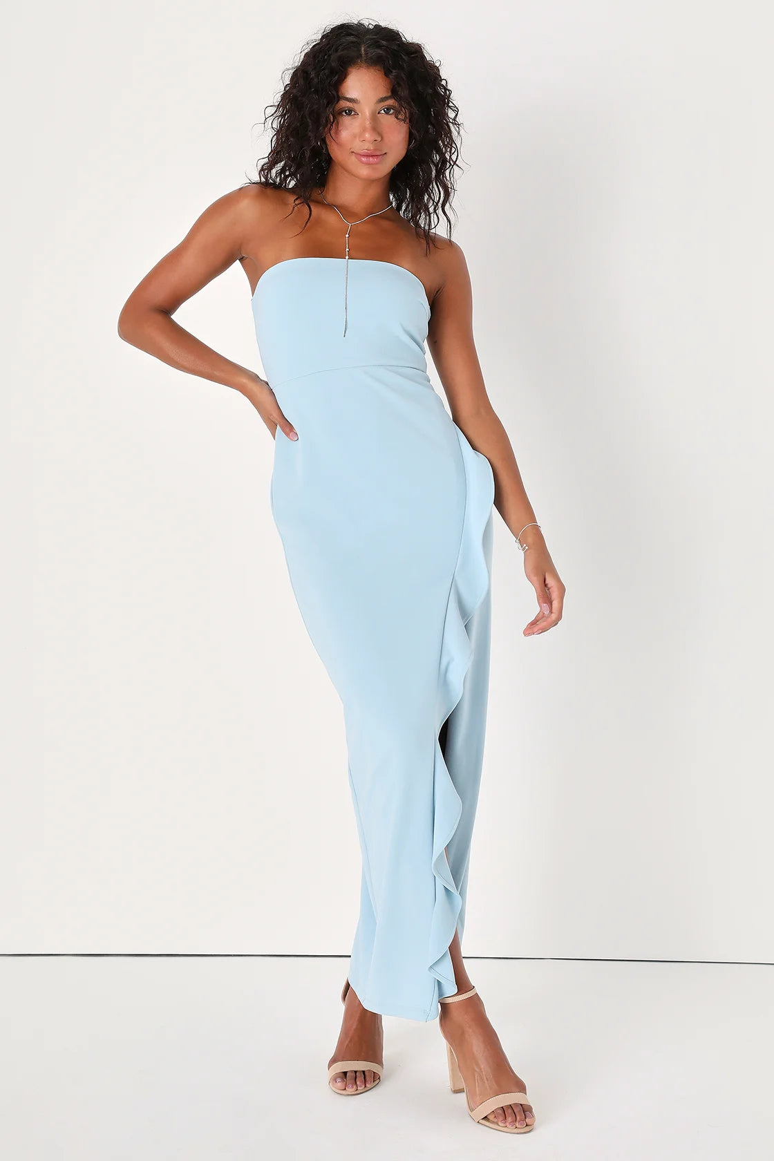 After Hours Black Strapless Ruffled Maxi Dress