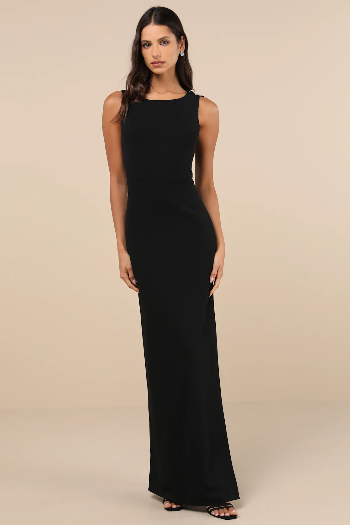 Perfected Poise Black Bow Cutout Column Maxi Dress
