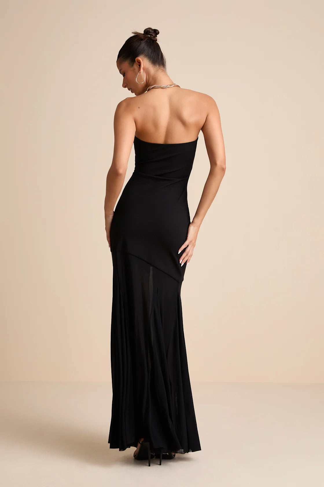 Elaris Black Mixed Media Strapless Maxi Dress