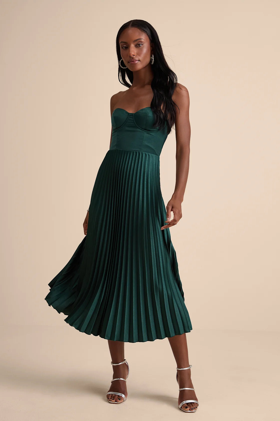 Irelyn Light Brown Satin Bustier Midi Dress