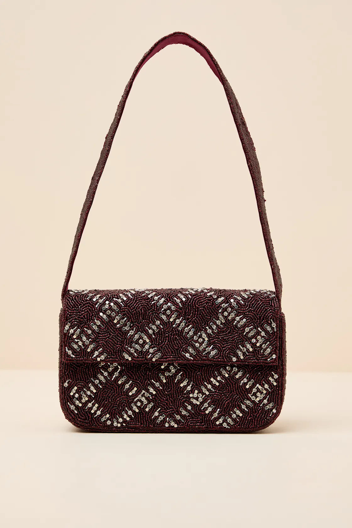 Sylvia Burgundy Beaded Rhinestone Shoulder Bag