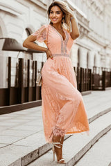 Scalloped Trim Lace Plunge Dress