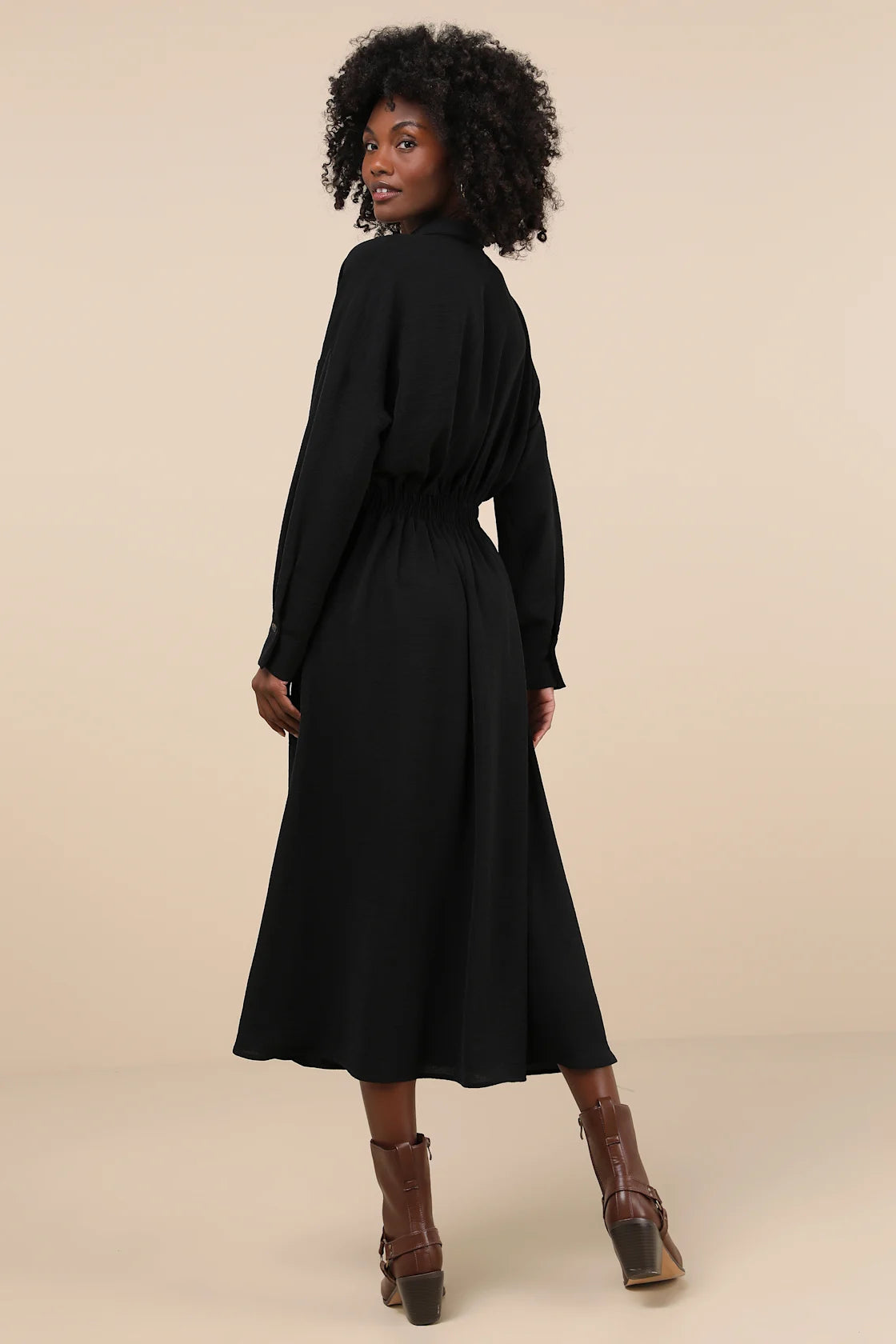 Timeless Class Rust Collared Button-Up Pleated Midi Dress