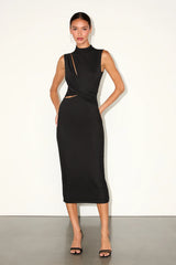 Kamara Green Mesh Cutout Knotted Midi Dress