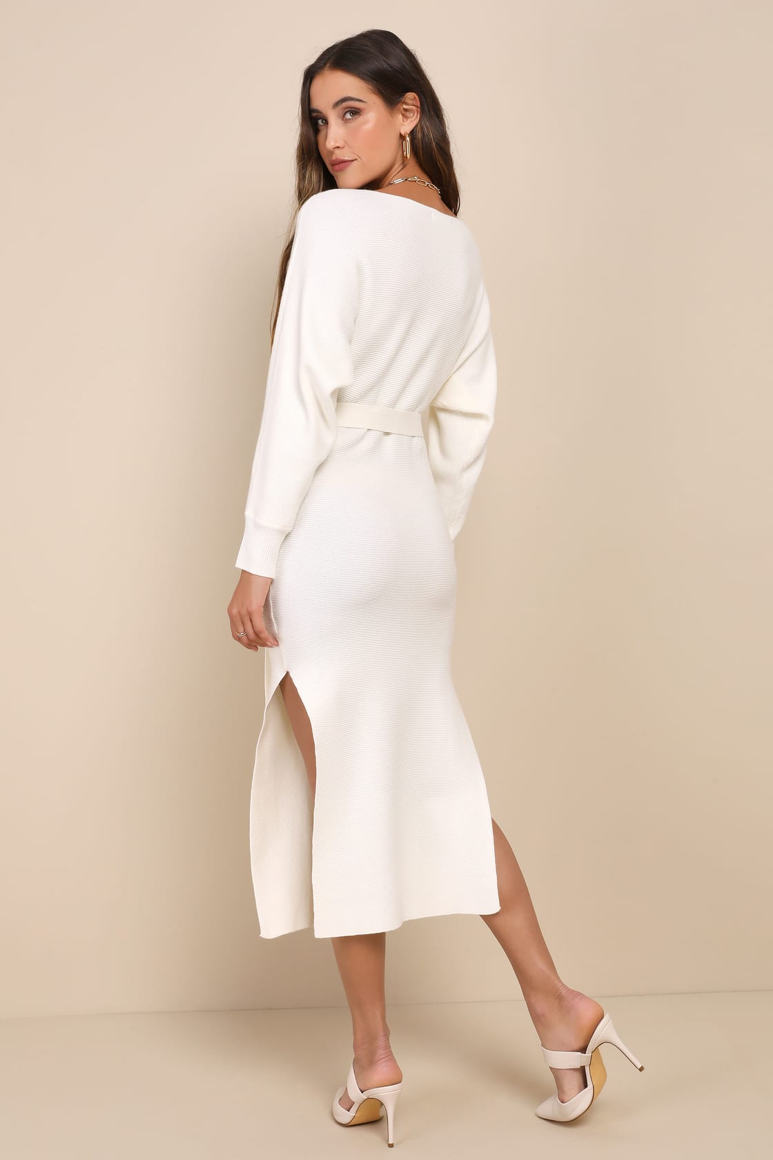 Cozy Captivation Rust Ribbed Dolman Sleeve Midi Sweater Dress