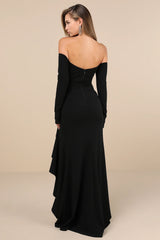 Notorious Perfection Black Off-the-Shoulder Ruffled Maxi Dress