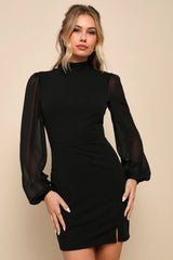Exceptionally Flirty Black Long Sleeve Backless Mini Dress