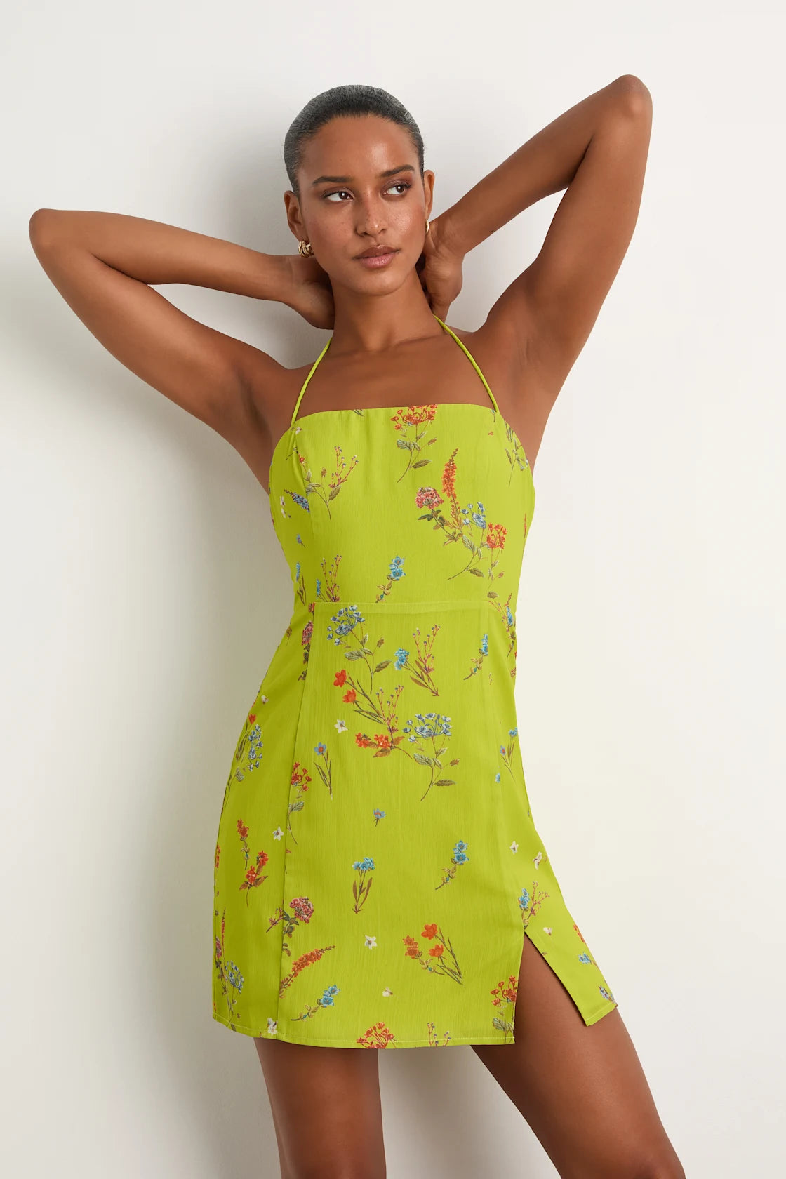Catch the Bouquet Cream Floral Halter Lace-Up Mini Dress