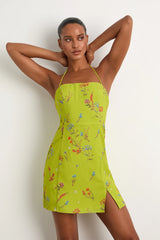 Catch the Bouquet Cream Floral Halter Lace-Up Mini Dress
