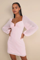 Flirtatious Designs Light Pink Chiffon Balloon Sleeve Mini Dress