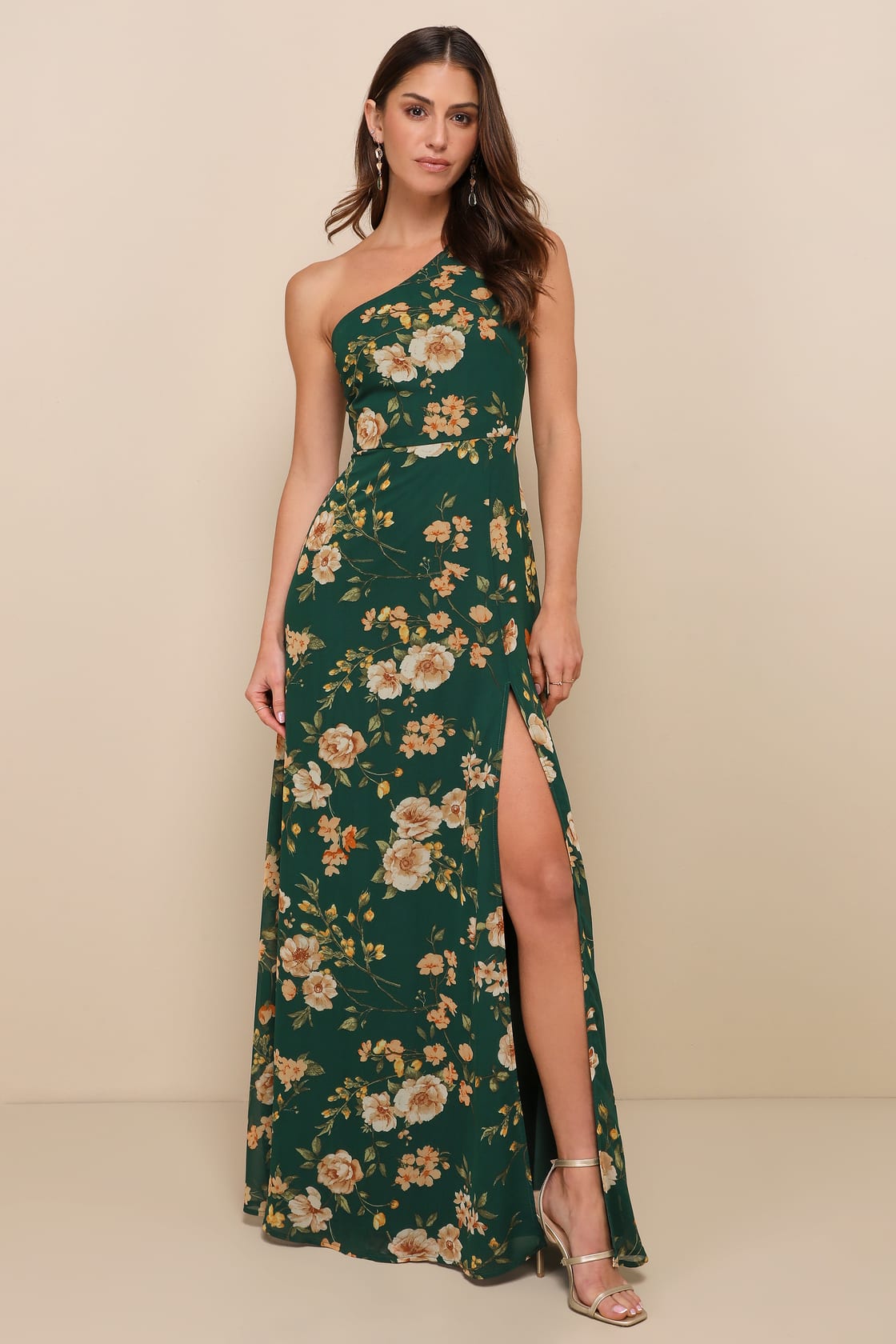 Elegant Admiration Pale Yellow Floral One-Shoulder Maxi Dress