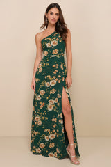 Elegant Admiration Pale Yellow Floral One-Shoulder Maxi Dress