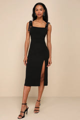 Romantic Celebration Navy Tie-Strap Bodycon Midi Dress