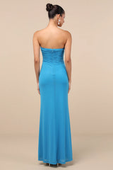 Epitome of Allure Emerald Green Strapless Ruched Tulip Maxi Dres