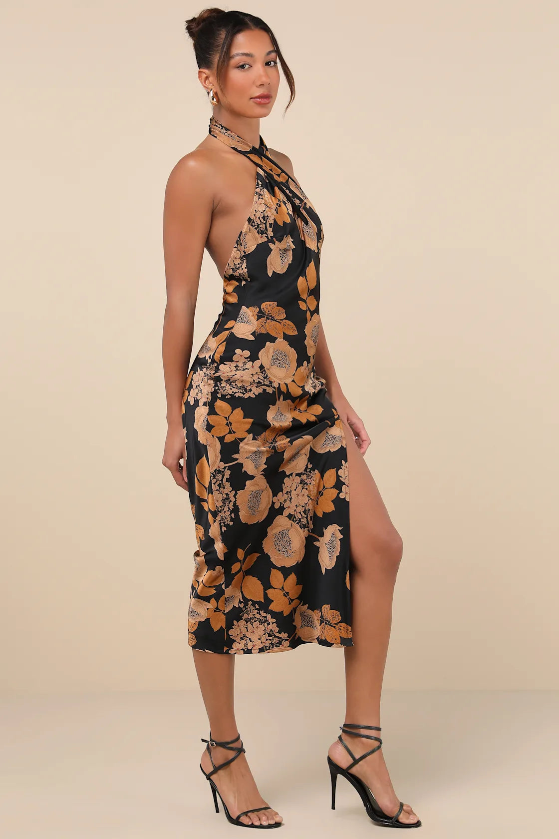 Beyond Classy Blue Multi Abstract Print Satin Halter Midi Dress